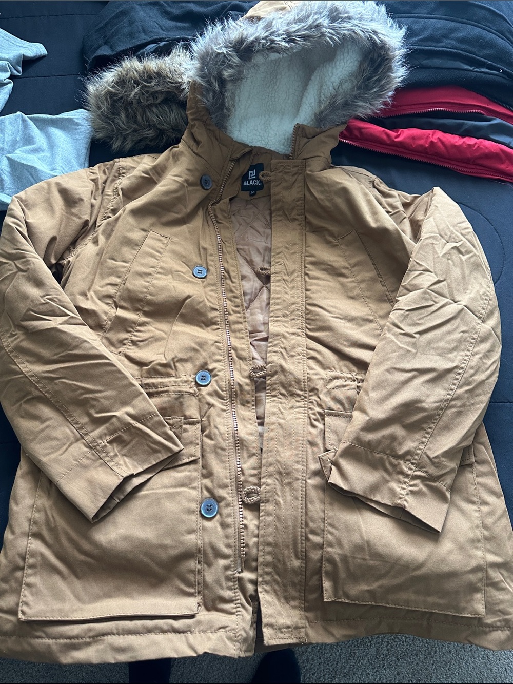 Black Rivet Women's Tan Utility Parka with Faux Fur Trimmed Hood